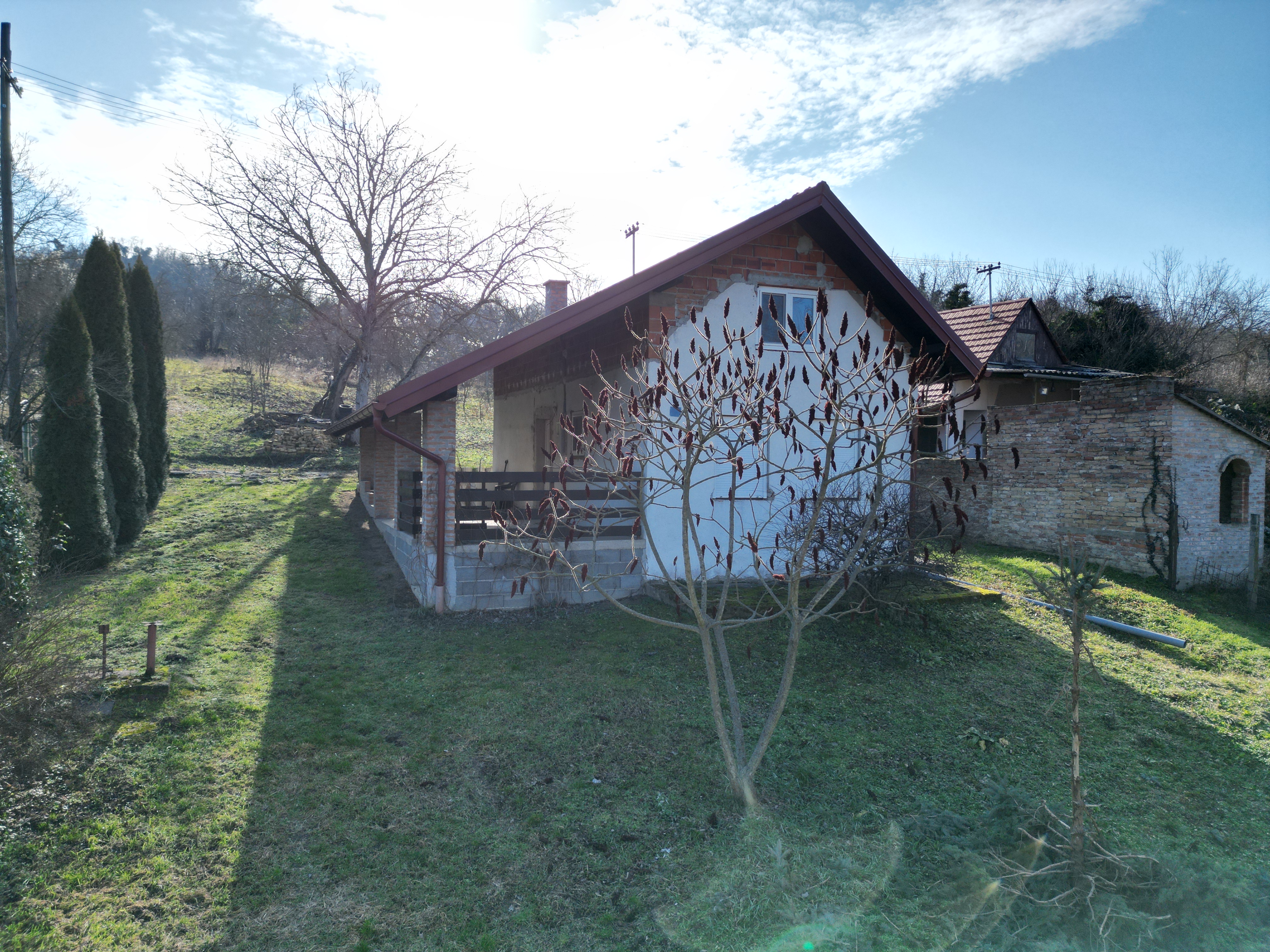 Pogled iz zraka na vikendicu i Dunav